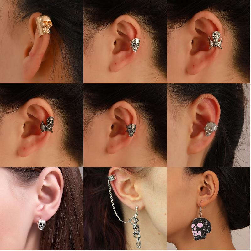1 Piece 1 Pair Retro Funny Streetwear Heart Shape Skull Plating Arylic Copper 18k Gold Plated Gold Plated Silver Plated Drop Earrings Ear Clips Ear Studs display picture 3