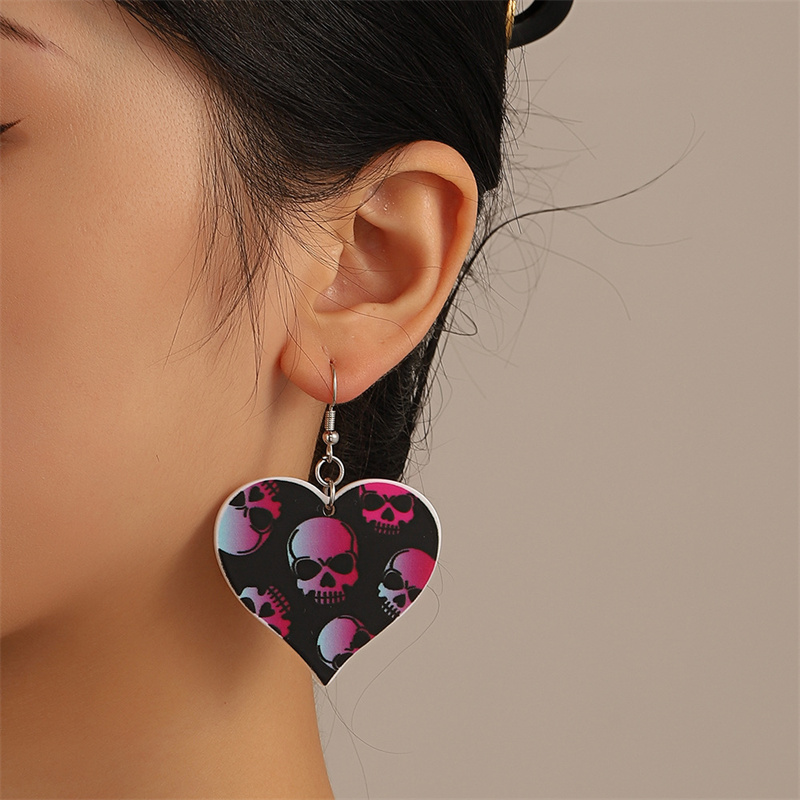 1 Piece 1 Pair Retro Funny Streetwear Heart Shape Skull Plating Arylic Copper 18k Gold Plated Gold Plated Silver Plated Drop Earrings Ear Clips Ear Studs display picture 17