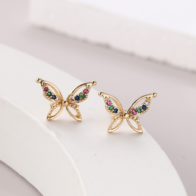 1 Pair Elegant Butterfly Inlay Copper Zircon Ear Studs display picture 4