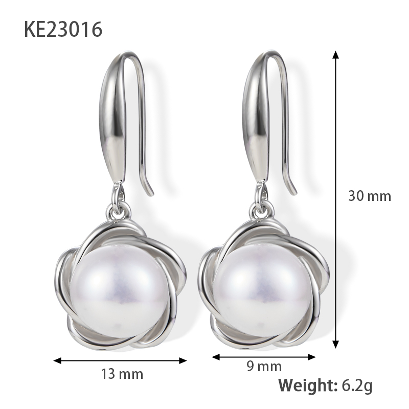 1 Pair Elegant Wedding Pastoral Round Inlay Imitation Pearl Pearl Zircon White Gold Plated Gold Plated Ear Studs Ear Hook display picture 3