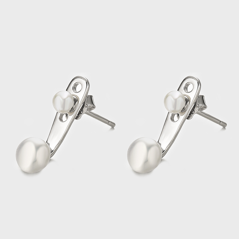 1 Pair Casual Streetwear Geometric Inlay Sterling Silver Pearl White Gold Plated Ear Studs display picture 3