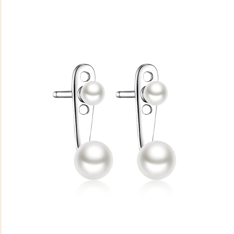 1 Pair Casual Streetwear Geometric Inlay Sterling Silver Pearl White Gold Plated Ear Studs display picture 2