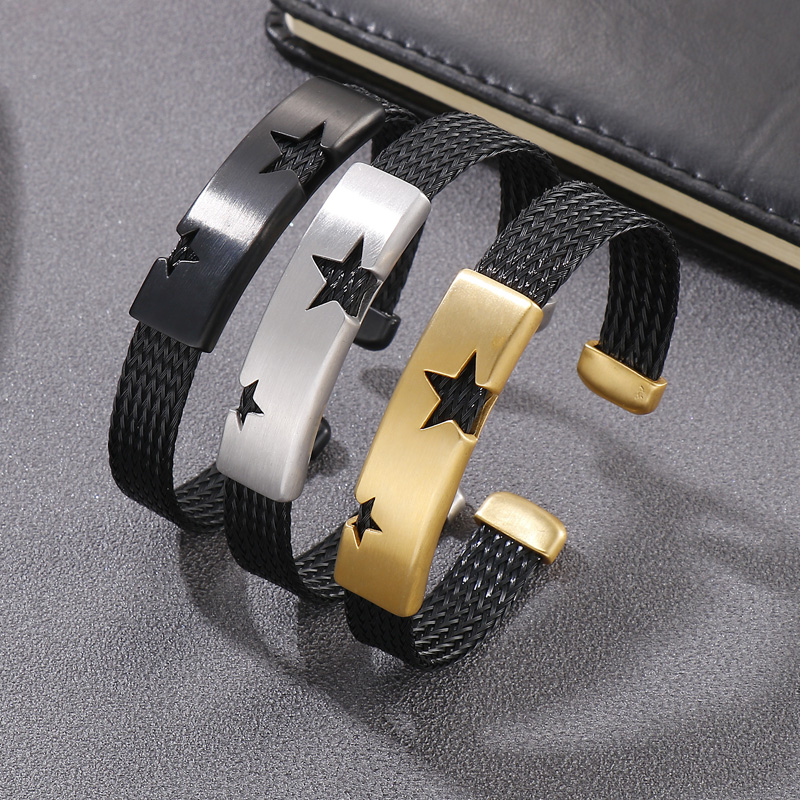 Punk Cool Style Pentagram Stainless Steel 18K Gold Plated Men'S Cuff Bracelets display picture 8