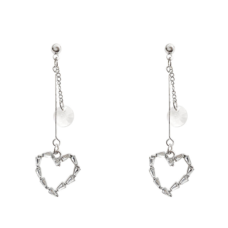 1 Pair Vacation Simple Style Heart Shape Plating Inlay Alloy Zircon Silver Plated Drop Earrings display picture 1