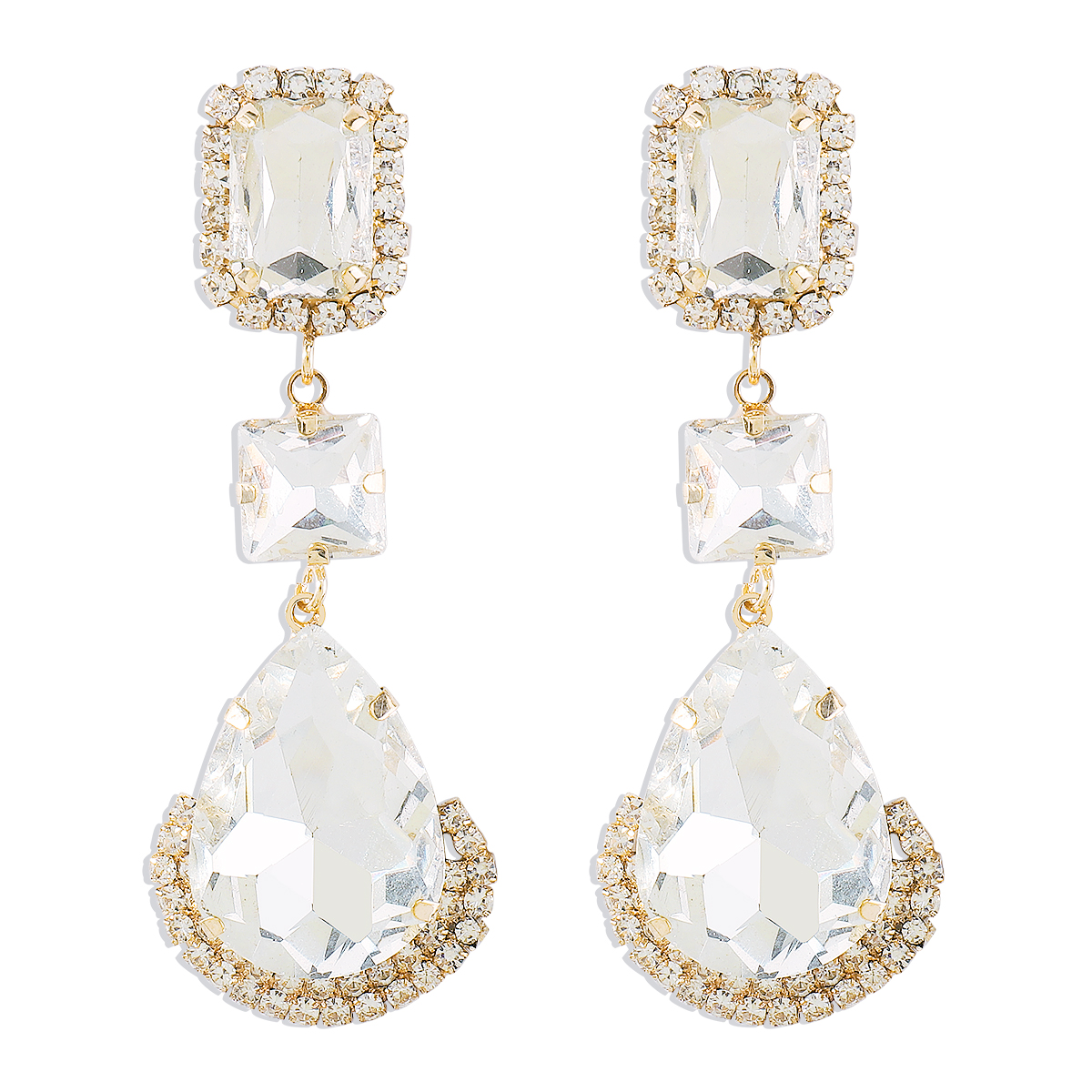 1 Pair Elegant Luxurious Square Water Droplets Inlay Alloy Rhinestones Drop Earrings display picture 2