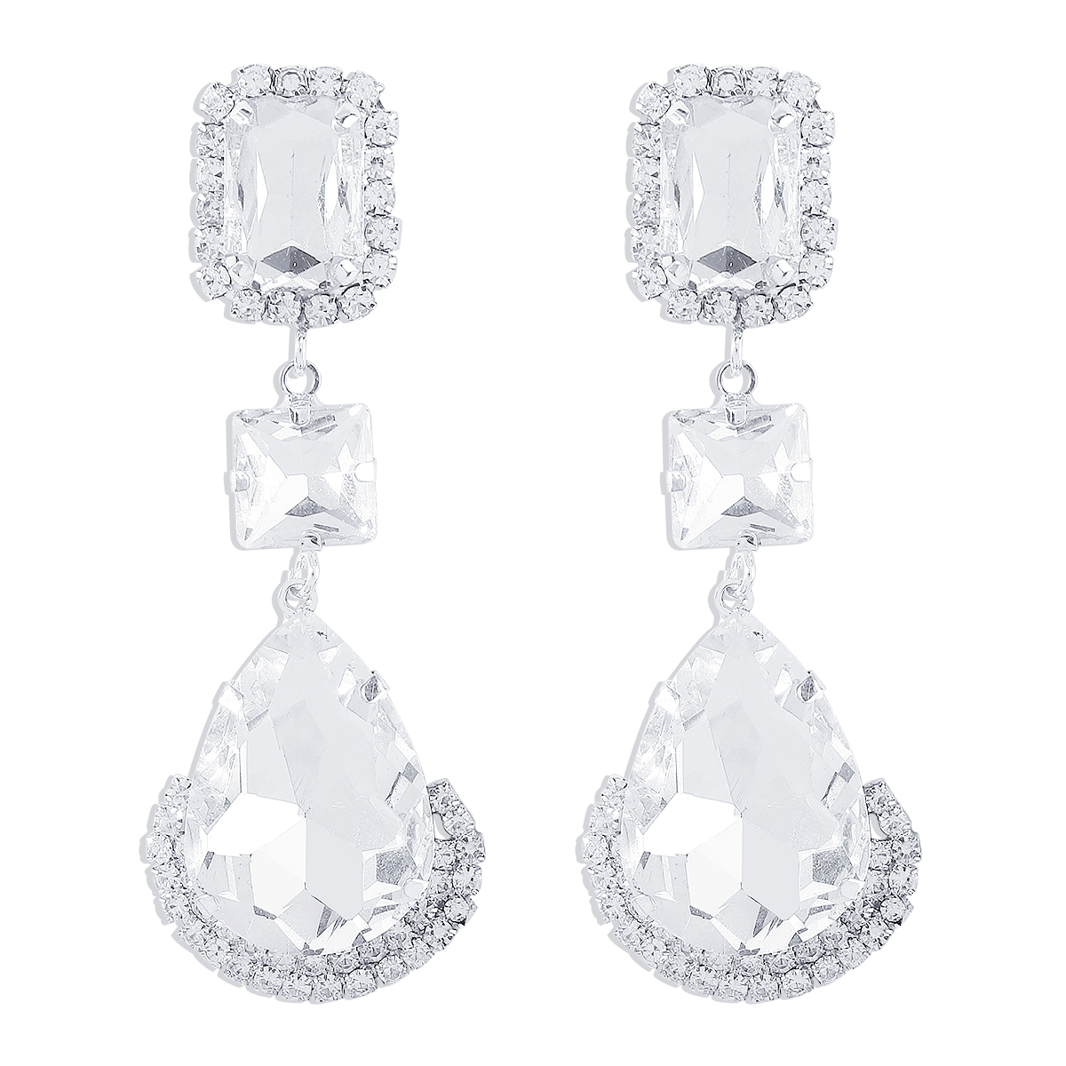 1 Paire Élégant Luxueux Carré Les Gouttelettes D'eau Incruster Alliage Strass Boucles D'oreilles display picture 5