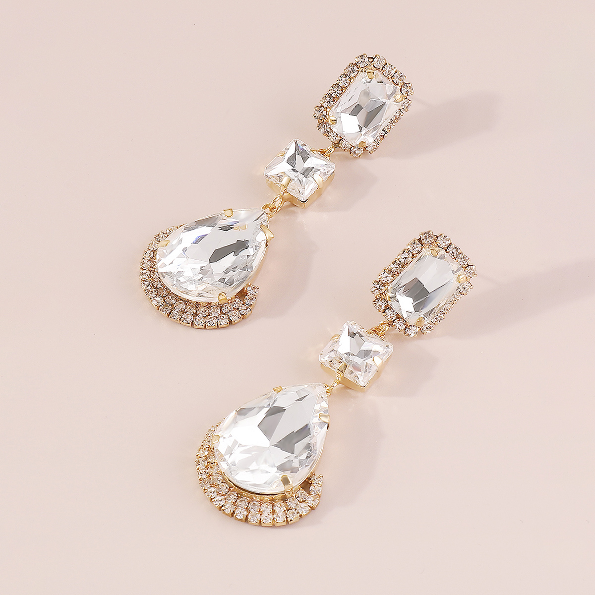 1 Pair Elegant Luxurious Square Water Droplets Inlay Alloy Rhinestones Drop Earrings display picture 7
