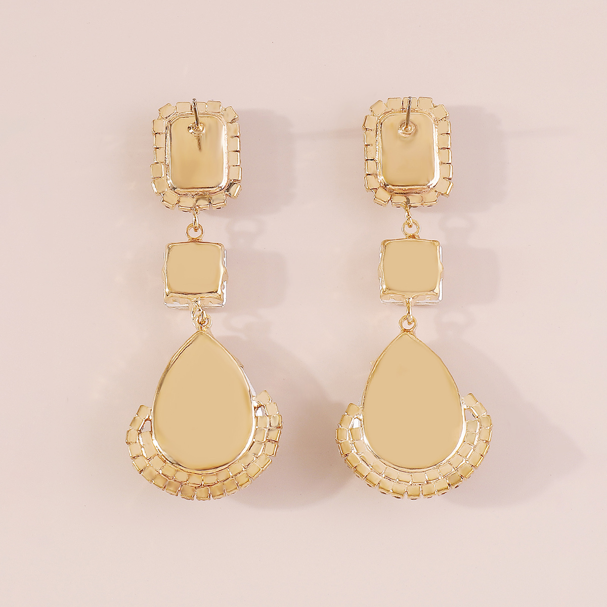 1 Pair Elegant Luxurious Square Water Droplets Inlay Alloy Rhinestones Drop Earrings display picture 13