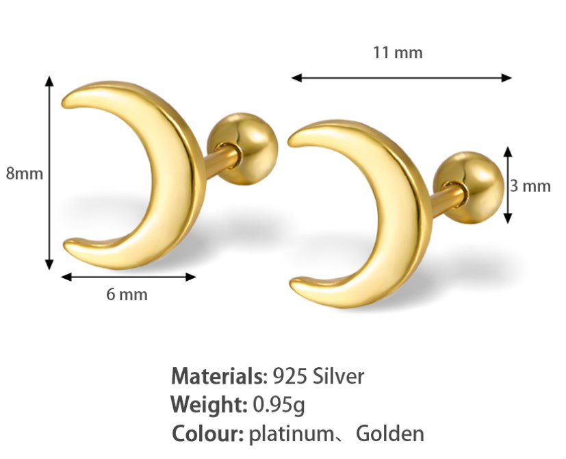 1 Pair Elegant Cute Moon Plating Sterling Silver 18k Gold Plated White Gold Plated Ear Studs display picture 6