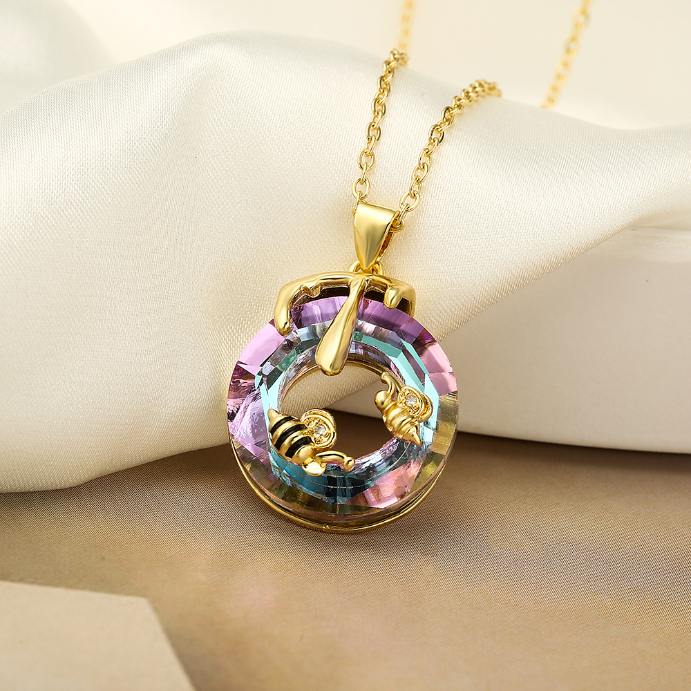 Modern Style Bee Copper Plating Inlay Zircon 18k Gold Plated Pendant Necklace display picture 2