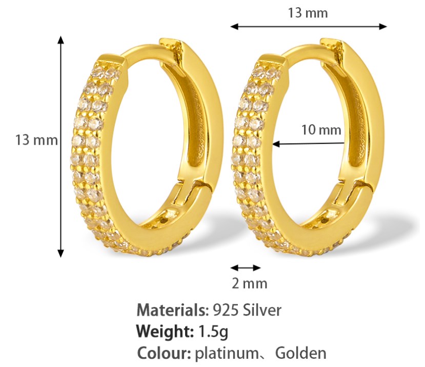 1 Pair Elegant Shiny Solid Color Plating Inlay Sterling Silver Zircon 18k Gold Plated White Gold Plated Hoop Earrings display picture 5