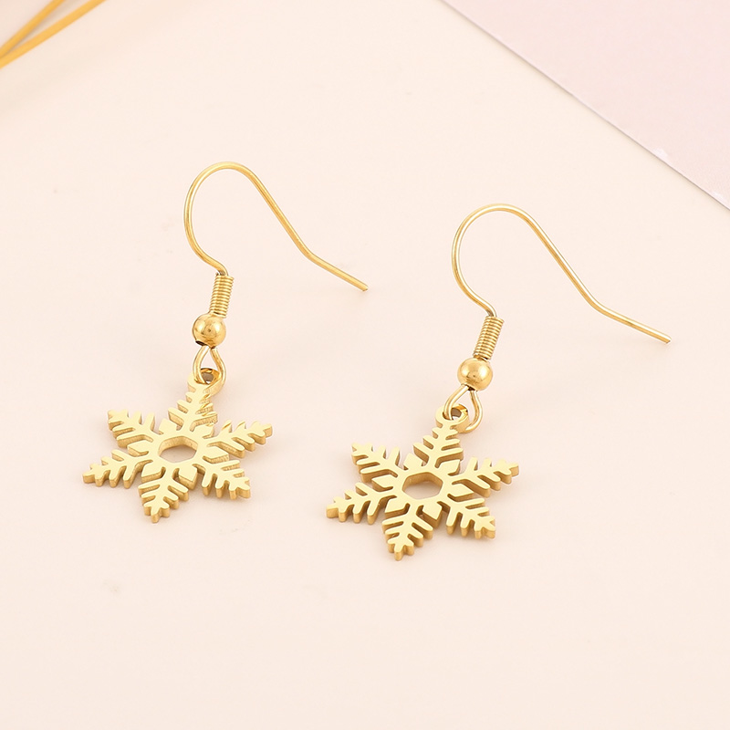 Titanium Steel 18K Gold Plated Vacation Plating Snowflake Bracelets Earrings Necklace display picture 6