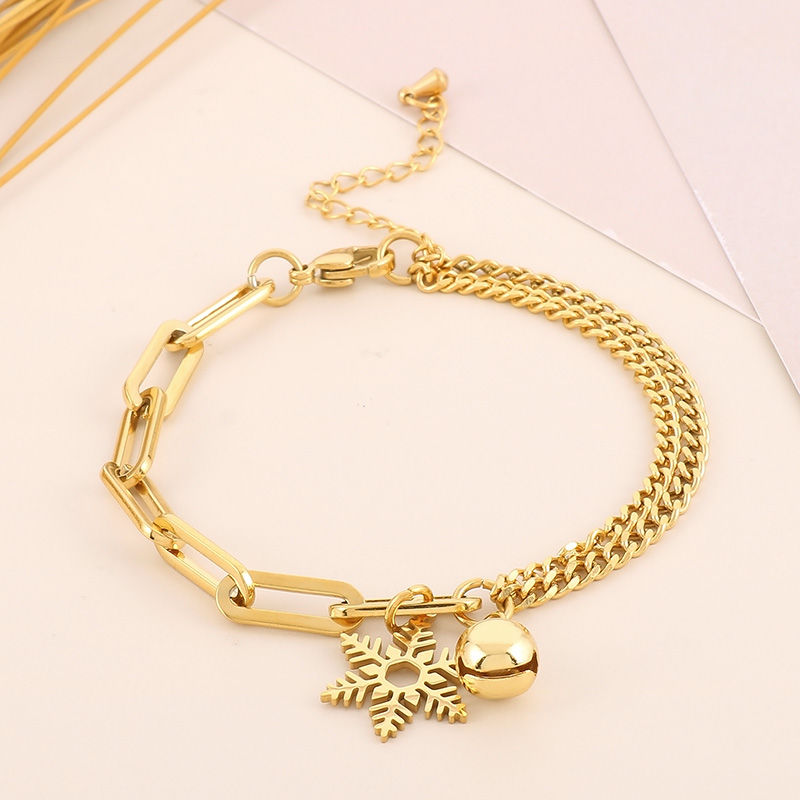 Titanium Steel 18K Gold Plated Vacation Plating Snowflake Bracelets Earrings Necklace display picture 12