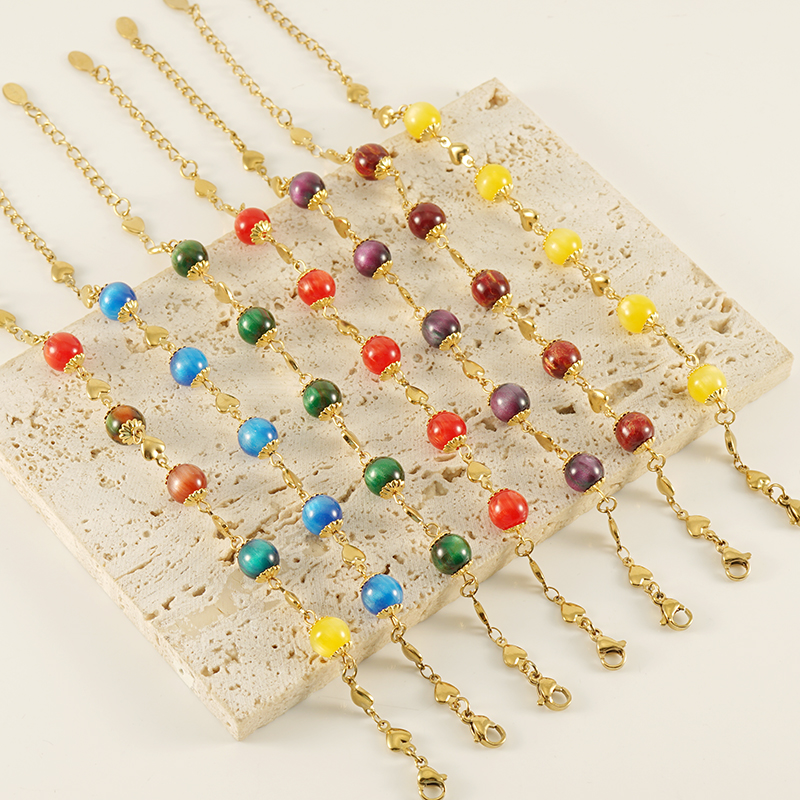 Retro Runden Edelstahl 304 18 Karat Vergoldet Perlen Armbänder In Masse display picture 3
