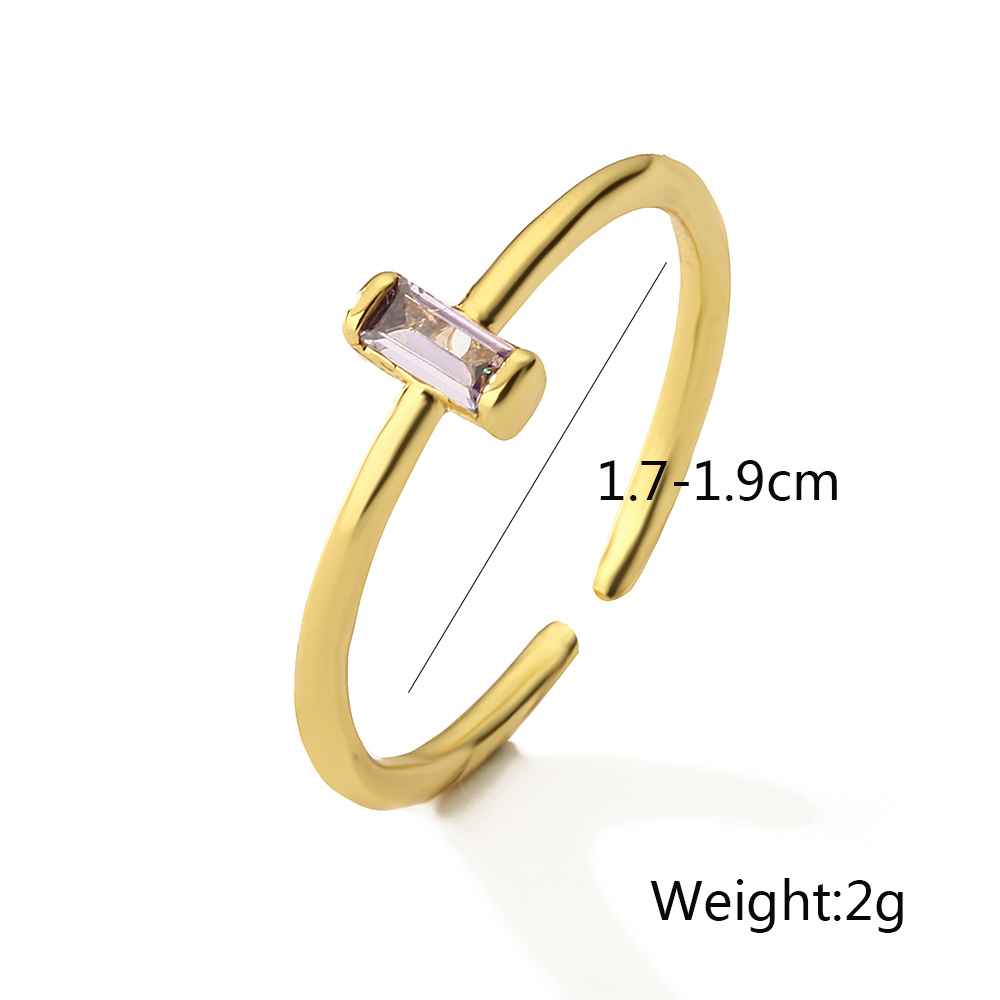 Simple Style Rectangle Copper Plating Inlay Zircon 18k Gold Plated Open Ring display picture 1