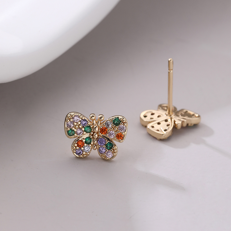 1 Pair Modern Style Shiny Butterfly Inlay Copper Zircon Ear Studs display picture 4