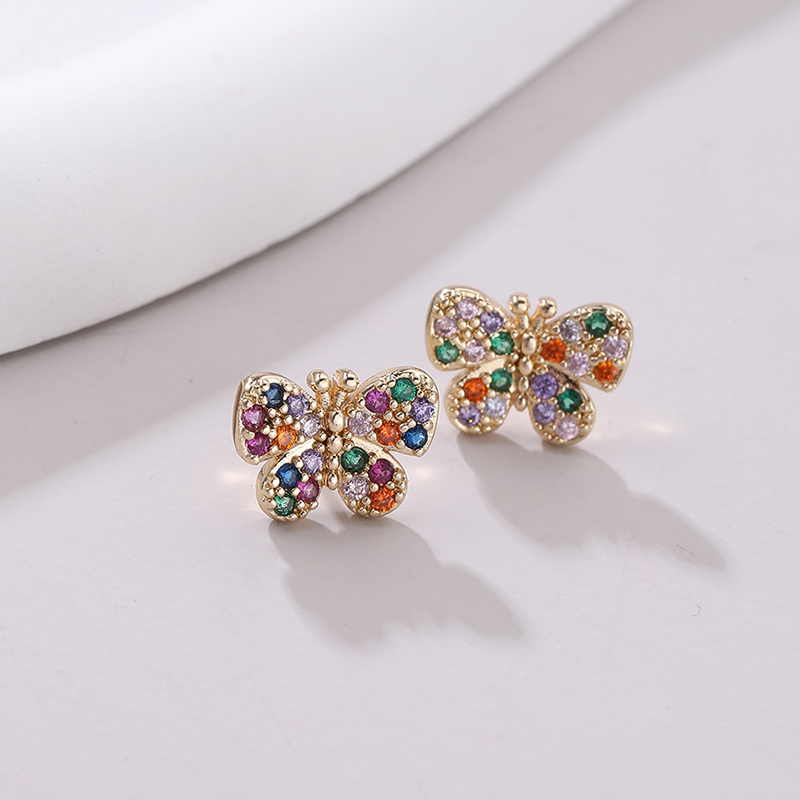 1 Pair Modern Style Shiny Butterfly Inlay Copper Zircon Ear Studs display picture 2