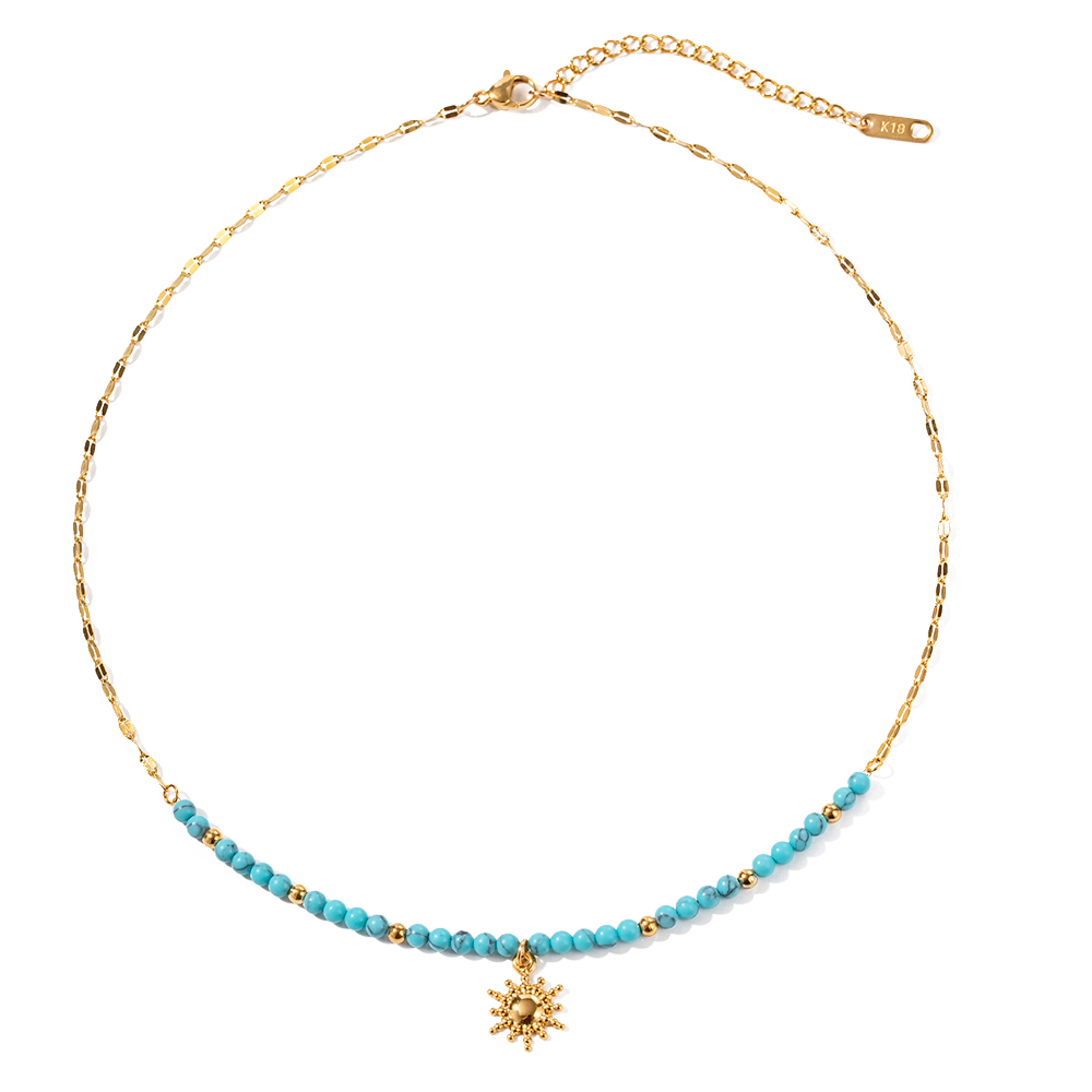 Ig Style Simple Style Sun Stainless Steel Turquoise Titanium Steel Beaded Plating 18k Gold Plated Pendant Necklace display picture 1