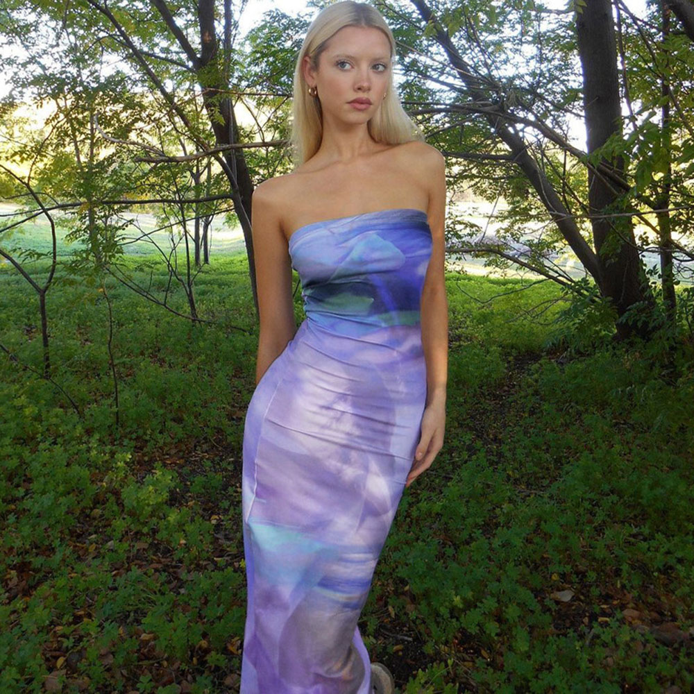Women's Bodycon Dress Sexy Strapless Backless Sleeveless Tie Dye Maxi Long Dress Banquet display picture 1