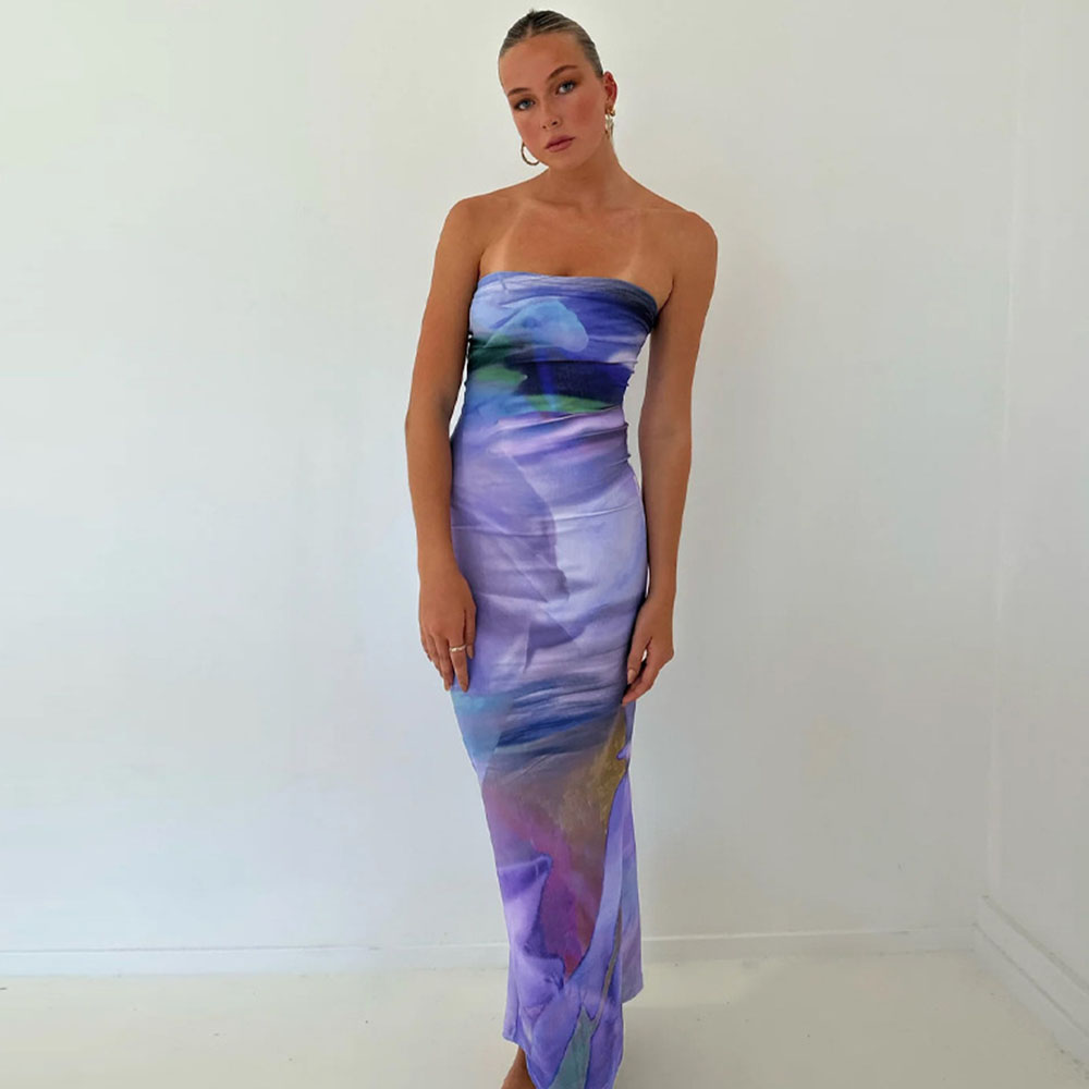Women's Bodycon Dress Sexy Strapless Backless Sleeveless Tie Dye Maxi Long Dress Banquet display picture 5