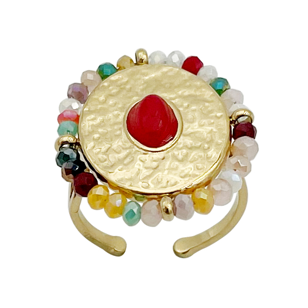 304 Stainless Steel Beaded 14K Gold Plated Vacation Plating Colorful Oval Natural Stone Crystal Beads Open Ring display picture 4