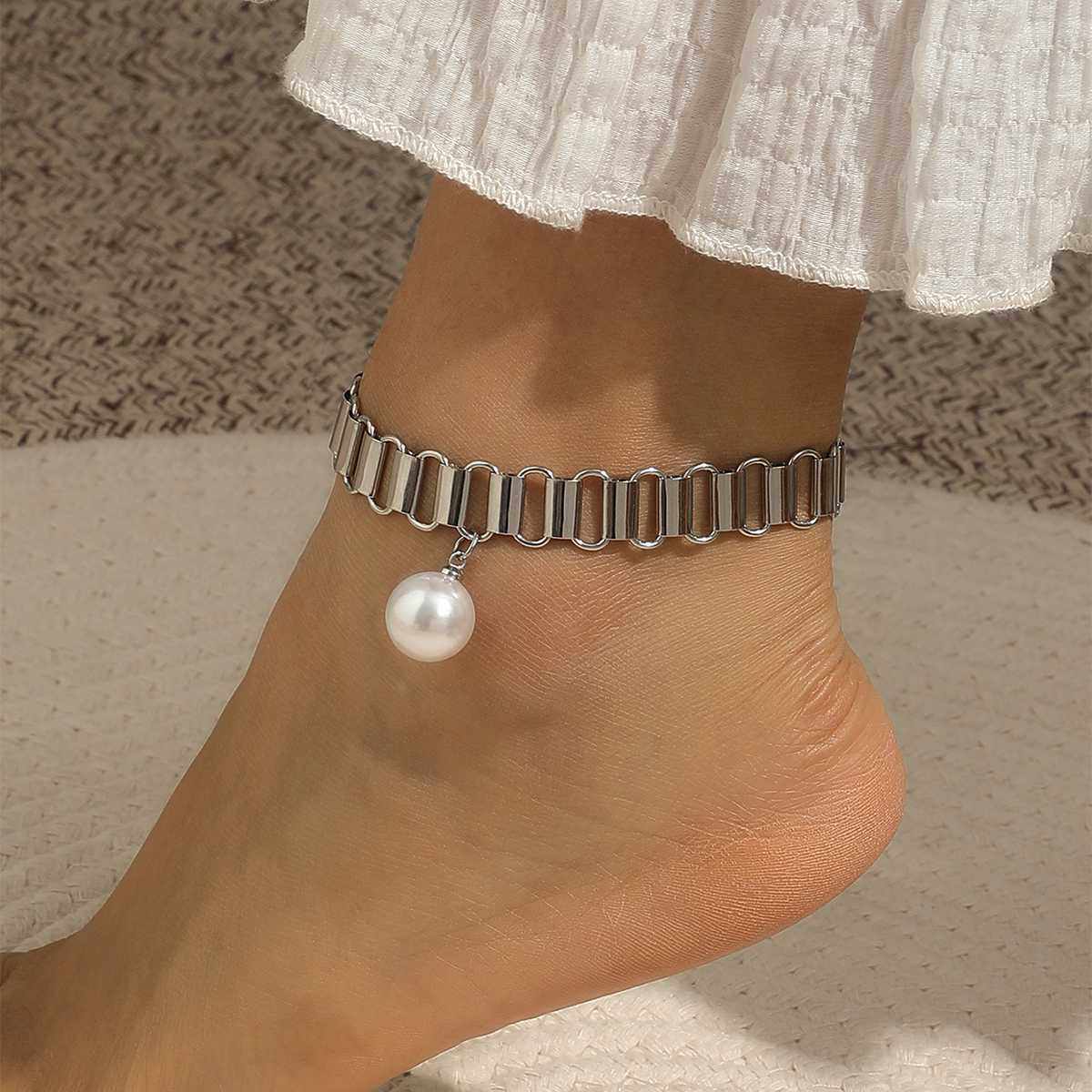Ig Style Simple Style Oval Ferroalloy Plating Inlay Rhinestones Pearl Women's Bracelets Anklet Necklace display picture 8