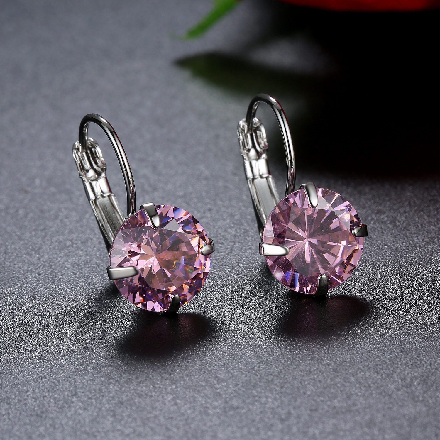 1 Pair Elegant Round Plating Inlay Copper Zircon Rhodium Plated Earrings display picture 1
