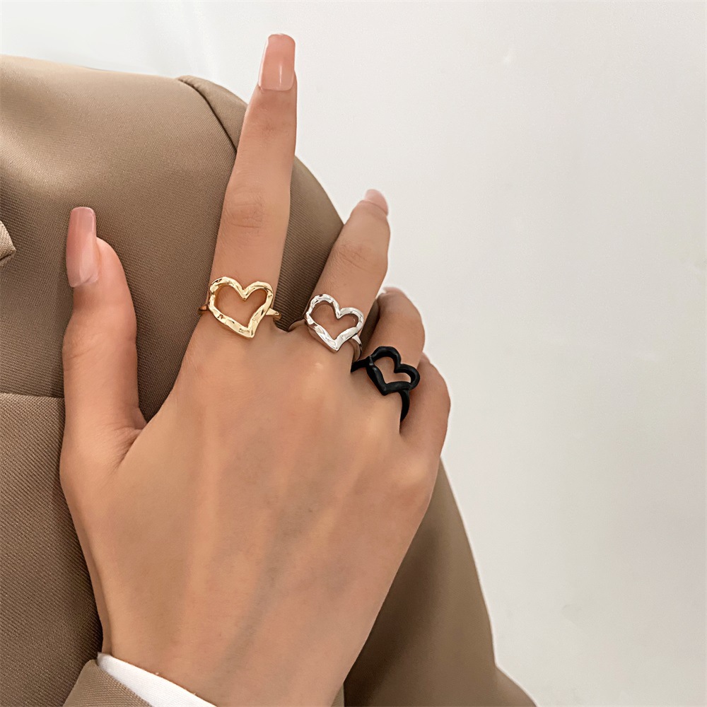 Wholesale Jewelry Simple Style Heart Shape Alloy 14k Gold Plated Hollow Out Open Ring display picture 2