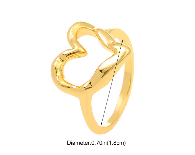 Wholesale Jewelry Simple Style Heart Shape Alloy 14k Gold Plated Hollow Out Open Ring display picture 1