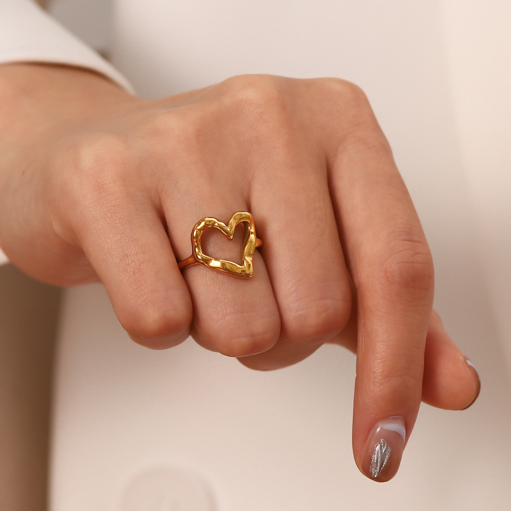 Wholesale Jewelry Simple Style Heart Shape Alloy 14k Gold Plated Hollow Out Open Ring display picture 5