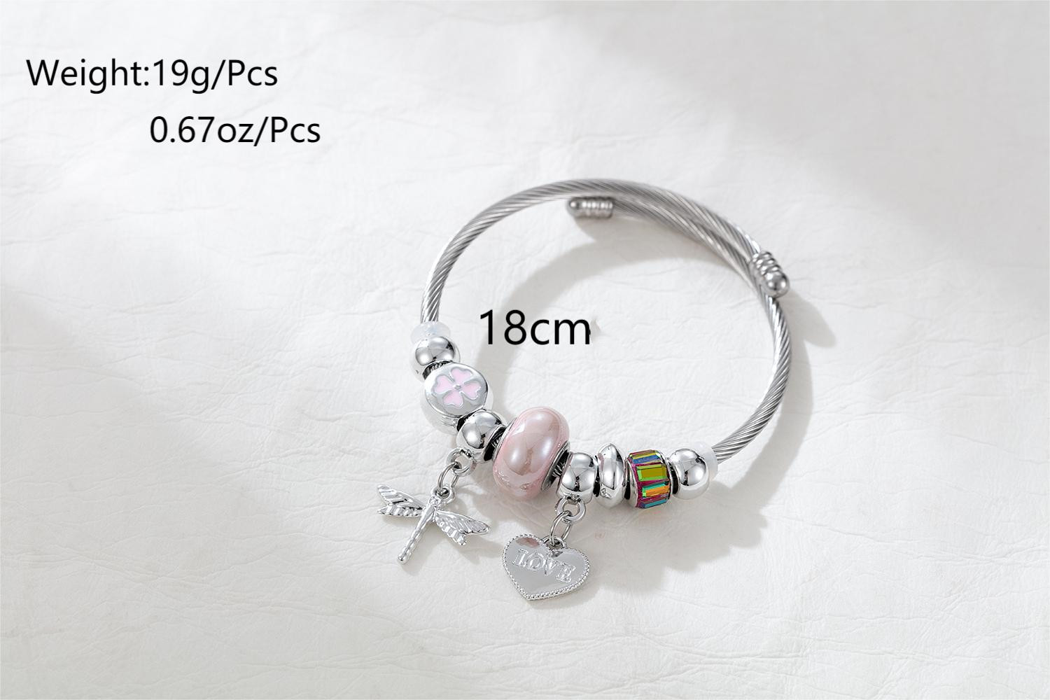 Modern Style Four Leaf Clover Heart Shape Dragonfly Stainless Steel Plating Inlay Zircon Silver Plated Bangle display picture 6
