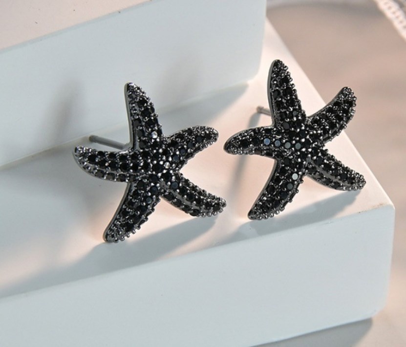 1 Pair Elegant Lady Starfish Inlay Copper Zircon Ear Studs display picture 2