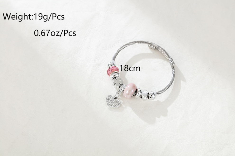 Modern Style Four Leaf Clover Heart Shape Stainless Steel Plating Inlay Zircon Silver Plated Bangle display picture 6