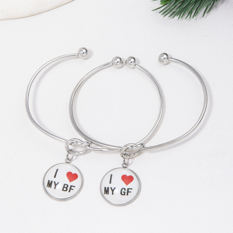 Romantic Letter Alloy Charm Inlay Glass Couple Bangle display picture 1