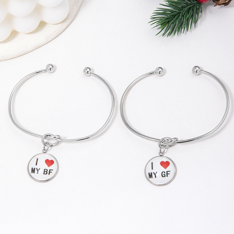 Romantic Letter Alloy Charm Inlay Glass Couple Bangle display picture 2