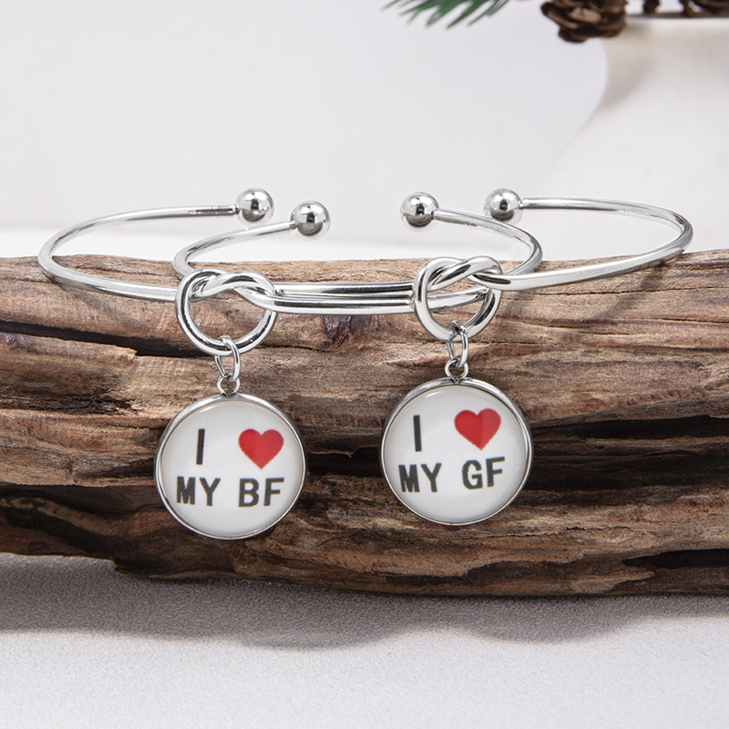 Romantic Letter Alloy Charm Inlay Glass Couple Bangle display picture 5