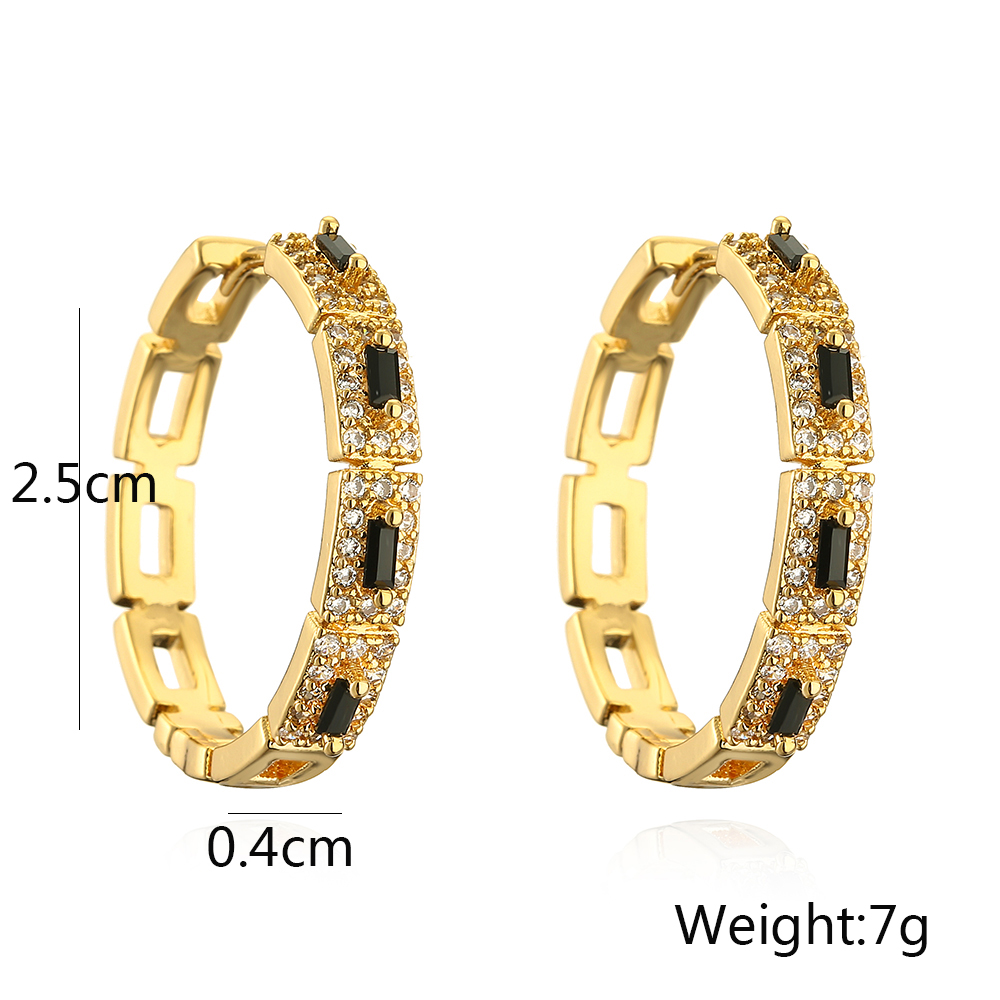 1 Pair Modern Style Round Square Plating Inlay Copper Zircon 18k Gold Plated Hoop Earrings display picture 1