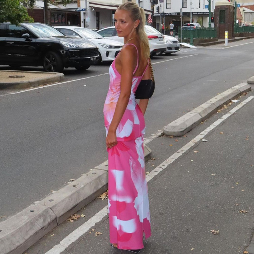Women's Strap Dress Vacation Slit Backless Sleeveless Flower Maxi Long Dress Beach display picture 3