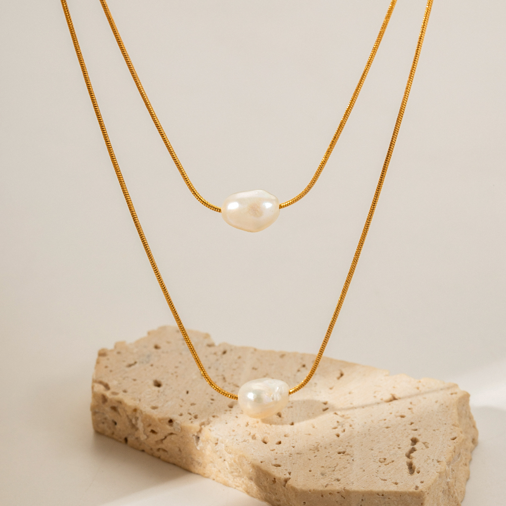 Einfacher Stil Geometrisch Rostfreier Stahl Überzug Süßwasserperle 18 Karat Vergoldet Geschichtete Halskette display picture 2