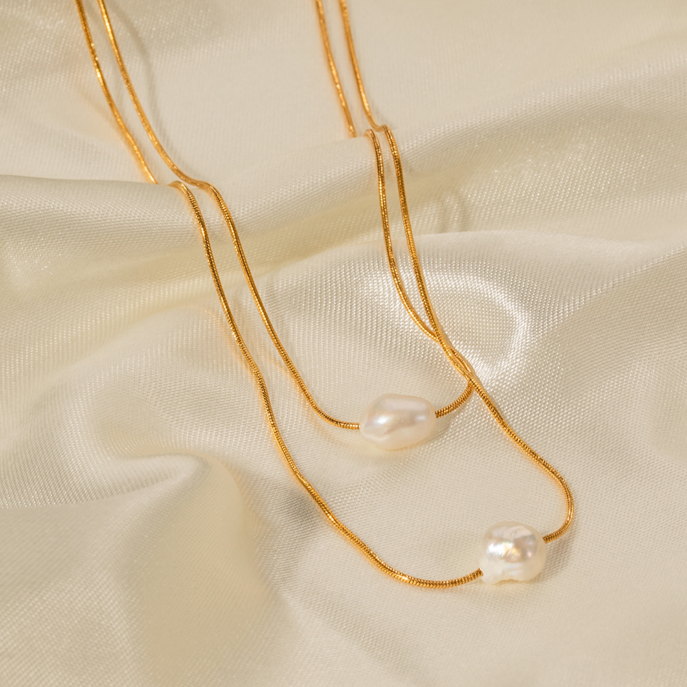 Simple Style Geometric Stainless Steel Plating Freshwater Pearl 18k Gold Plated Layered Necklaces display picture 4