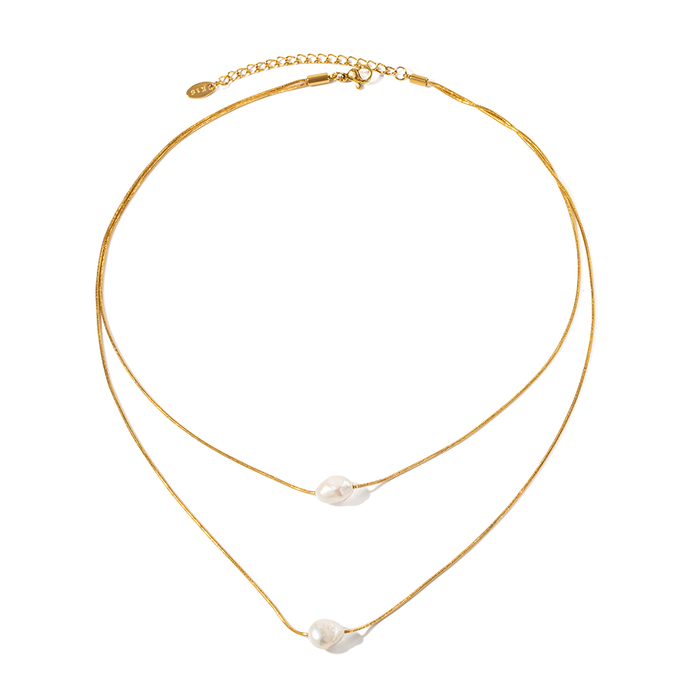 Simple Style Geometric Stainless Steel Plating Freshwater Pearl 18k Gold Plated Layered Necklaces display picture 6