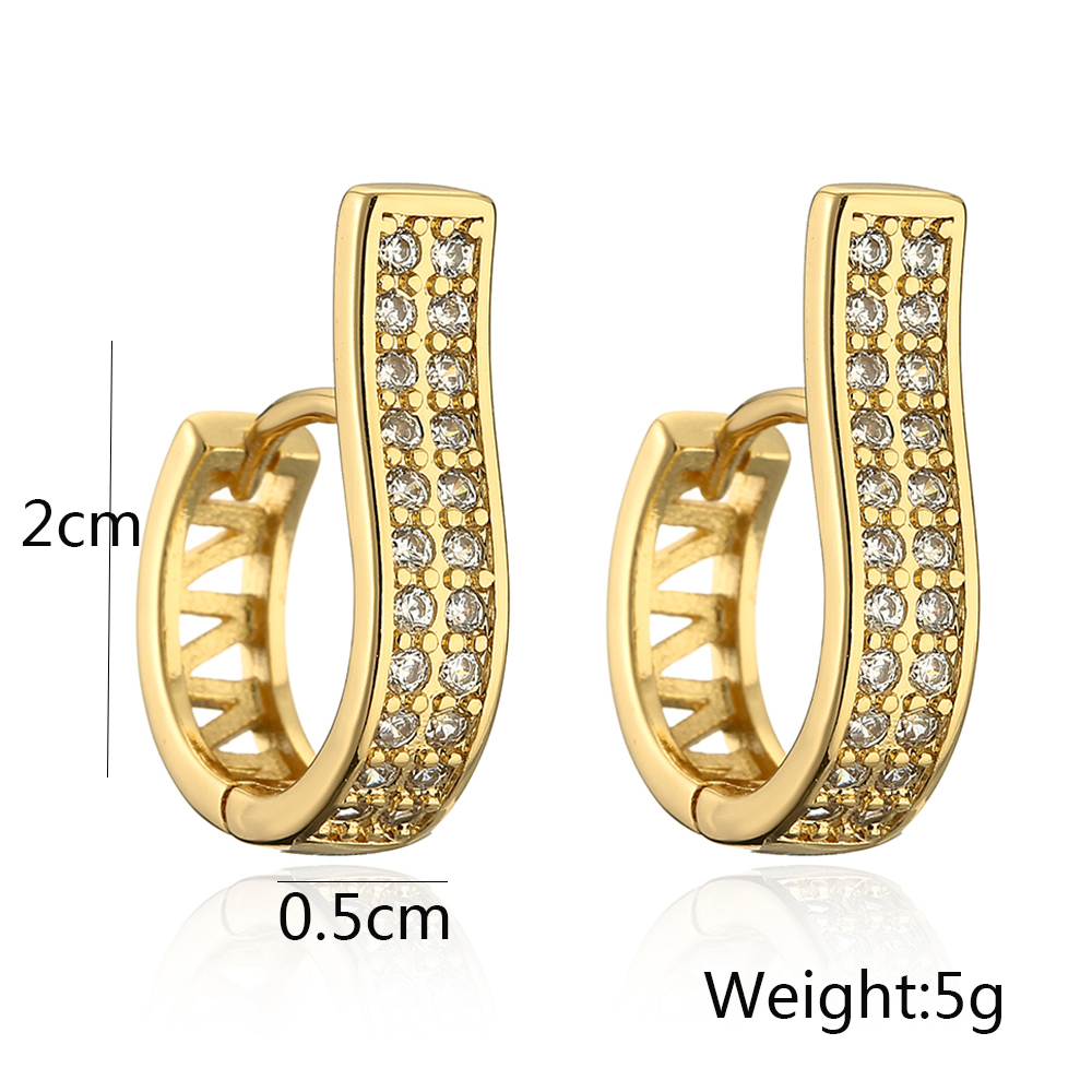 1 Pair Shiny U Shape Round Plating Inlay Copper Zircon 18k Gold Plated Hoop Earrings display picture 1