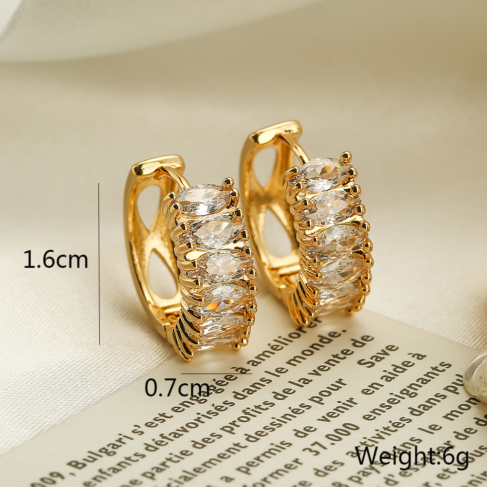 1 Pair Shiny U Shape Round Plating Inlay Copper Zircon 18k Gold Plated Hoop Earrings display picture 2