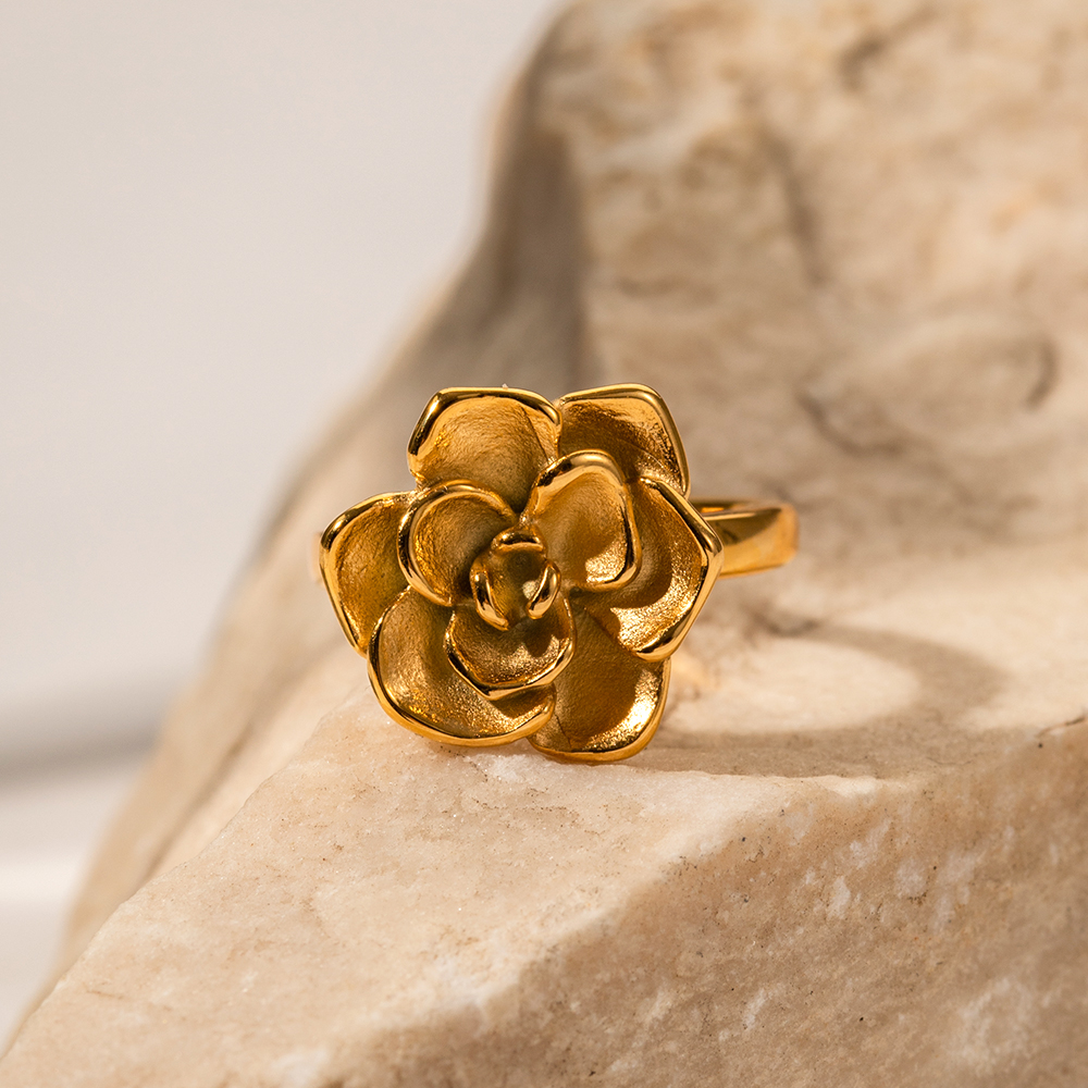 Ig Style Flower Stainless Steel 18k Gold Plated Open Ring In Bulk display picture 1