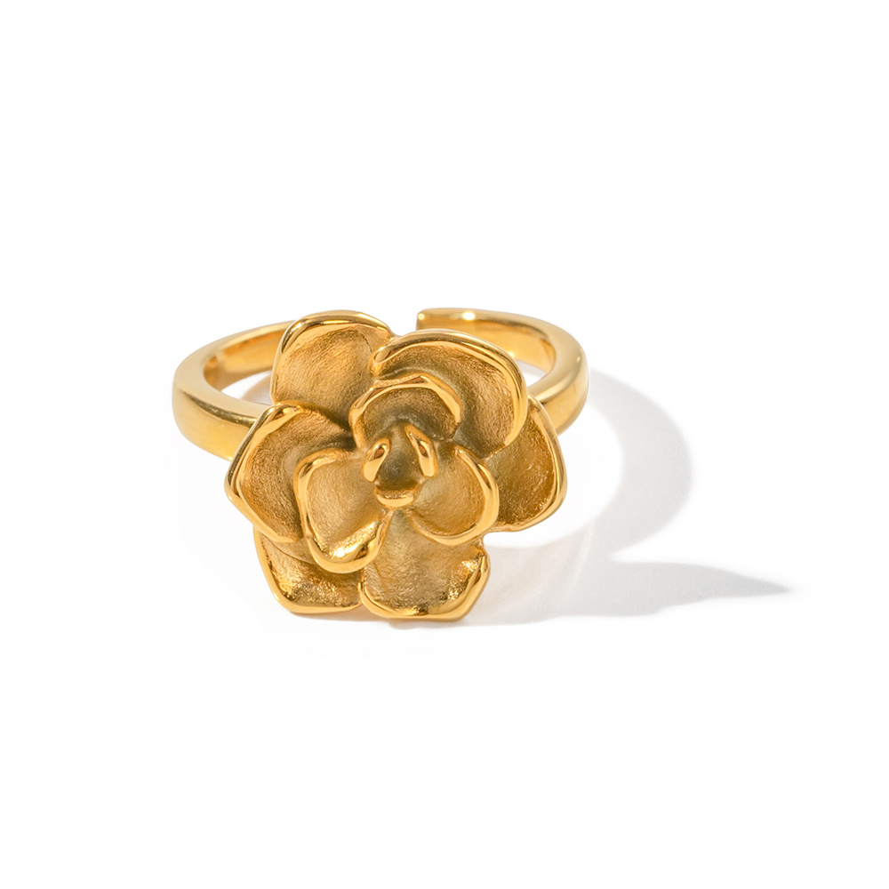 Ig Style Flower Stainless Steel 18k Gold Plated Open Ring In Bulk display picture 6