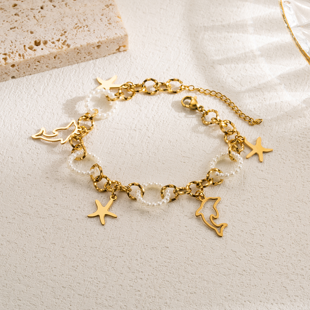 Casual Modern Style Tree Starfish Anchor Stainless Steel Imitation Pearl Layered Gold Plated Bracelets display picture 4