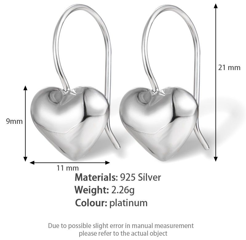 1 Paar Lässig Einfacher Stil Herzform Überzug Sterling Silber Weißgold Plattiert Tropfenohrringe display picture 5