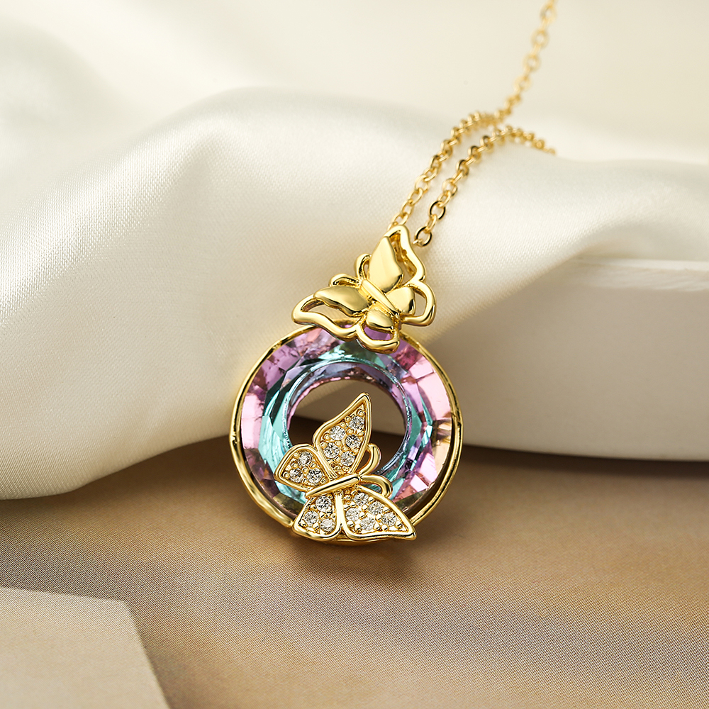 Elegant Butterfly Copper 18k Gold Plated Zircon Pendant Necklace In Bulk display picture 5