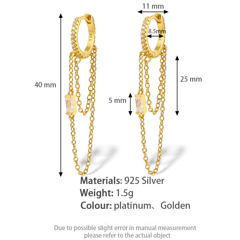 1 Pair Simple Style Commute Solid Color Plating Chain Inlay Sterling Silver Zircon 18k Gold Plated White Gold Plated Earrings display picture 5