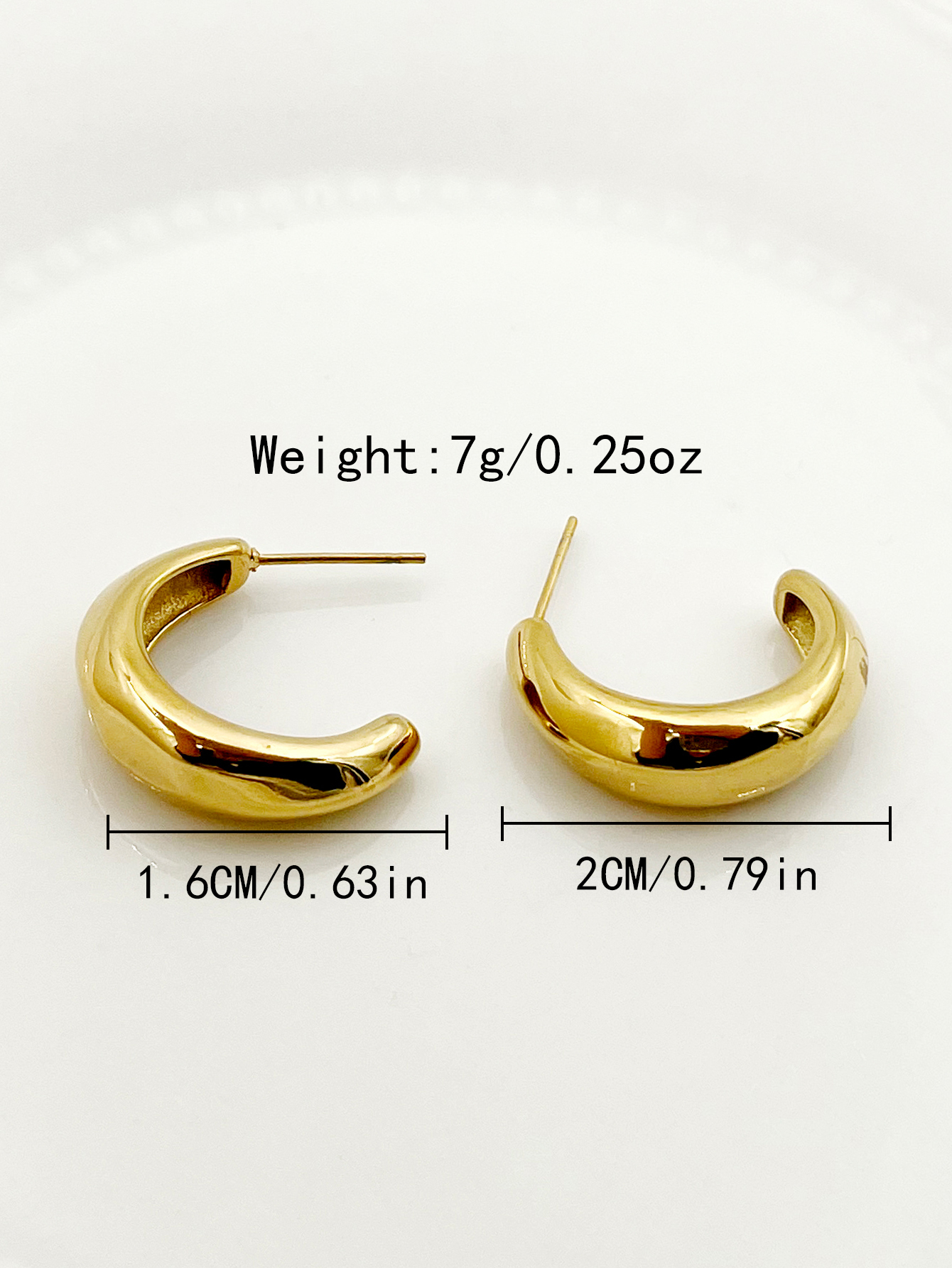 1 Pair Simple Style Commute C Shape Polishing Plating 304 Stainless Steel 14K Gold Plated Ear Studs display picture 3